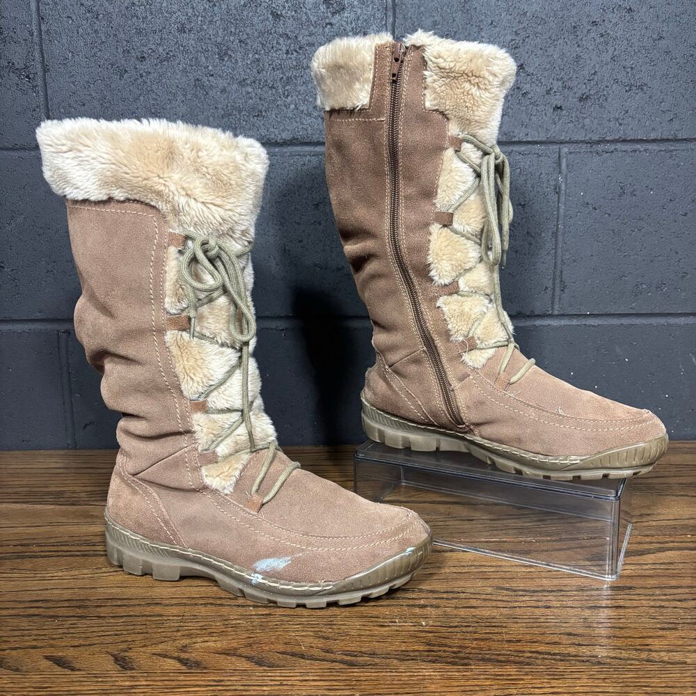 BareTraps Brown Suede Faux Fur Lace Up Tall Winter Boots Women’s 10